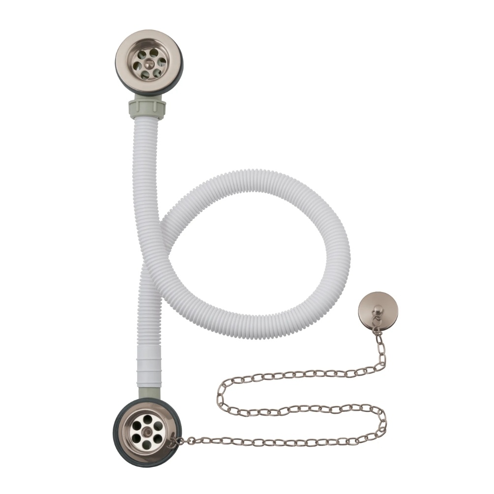 BC Designs Brushed Nickel Concealed Plug & Chain Bath Waste Cut Out